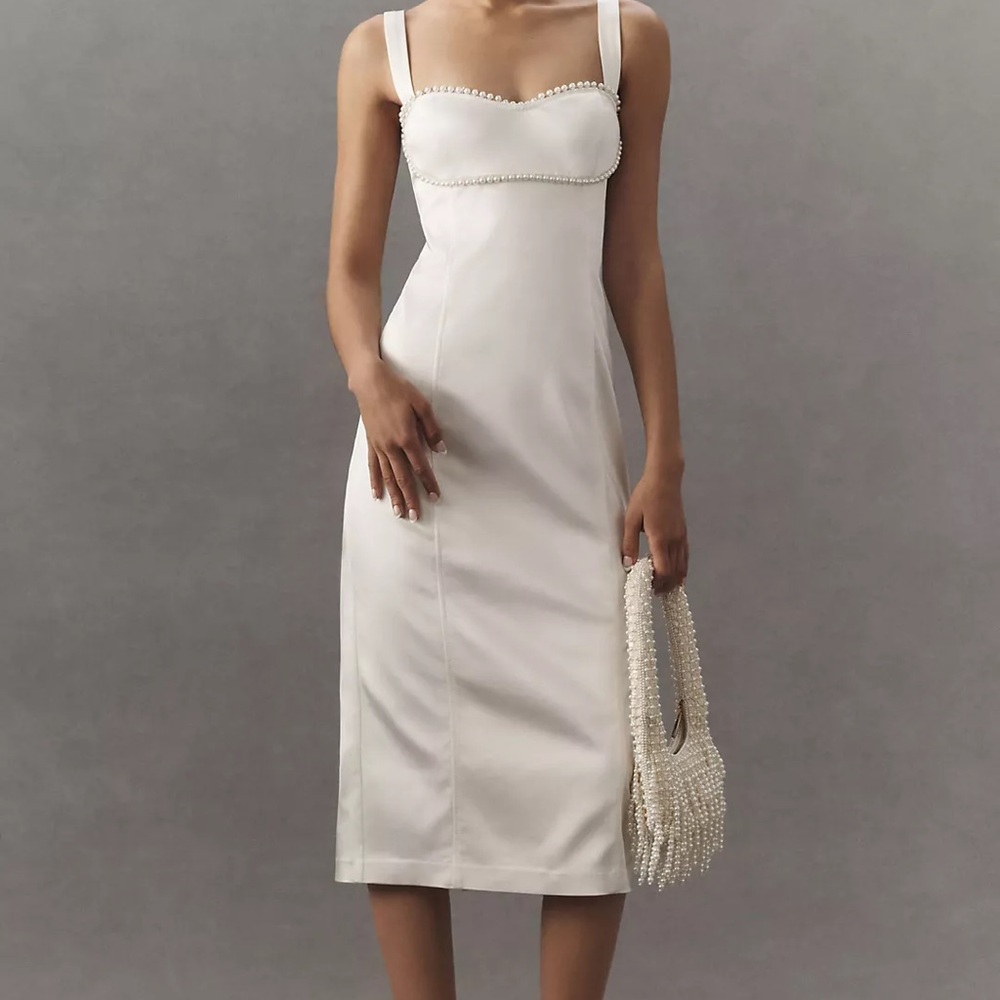 BHLDN White Pearl-Trim Satin Wedding Dress Bodice